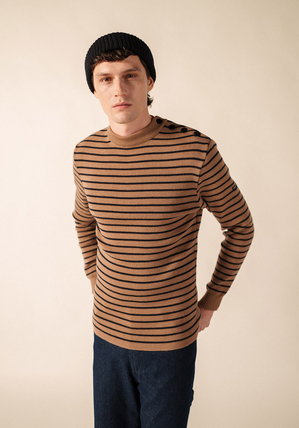Jersey de marinero Matelot (BEIGE OSCURO/AZUL MARINO)