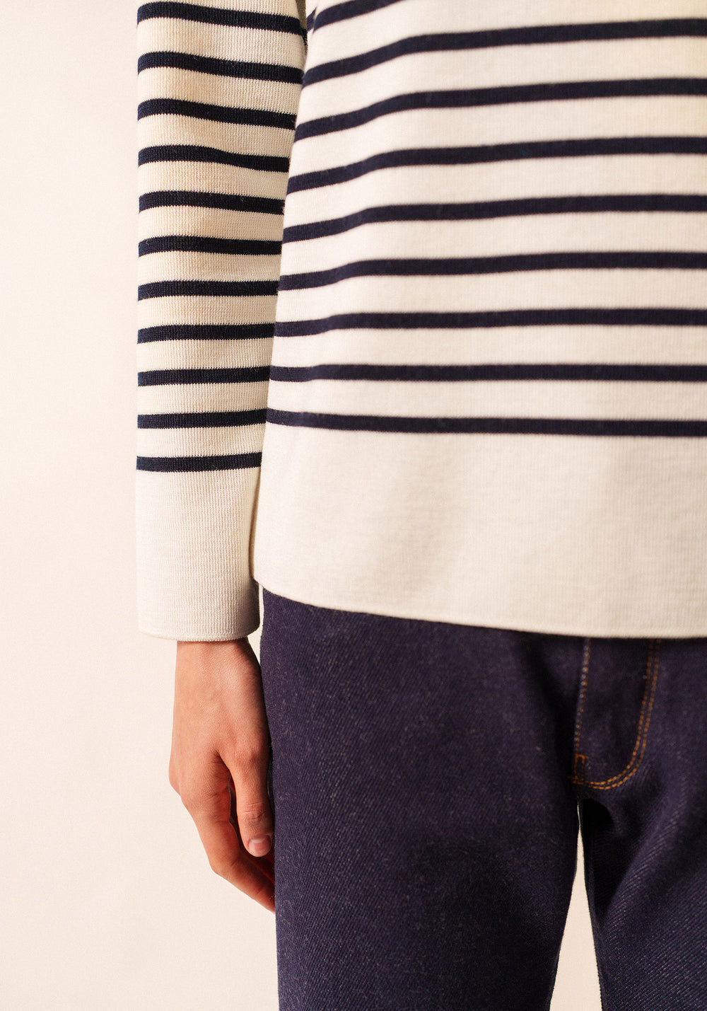 Brégançon striped sailor jumper - with contrasting elbow patches (BLANC/NAVY/NAVY)