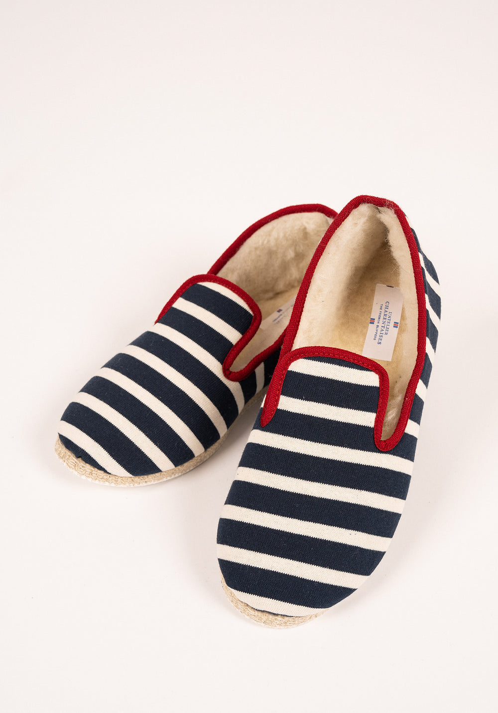 Striped slippers - lined in pure new wool (MARINE/ECRU/ROUGE)