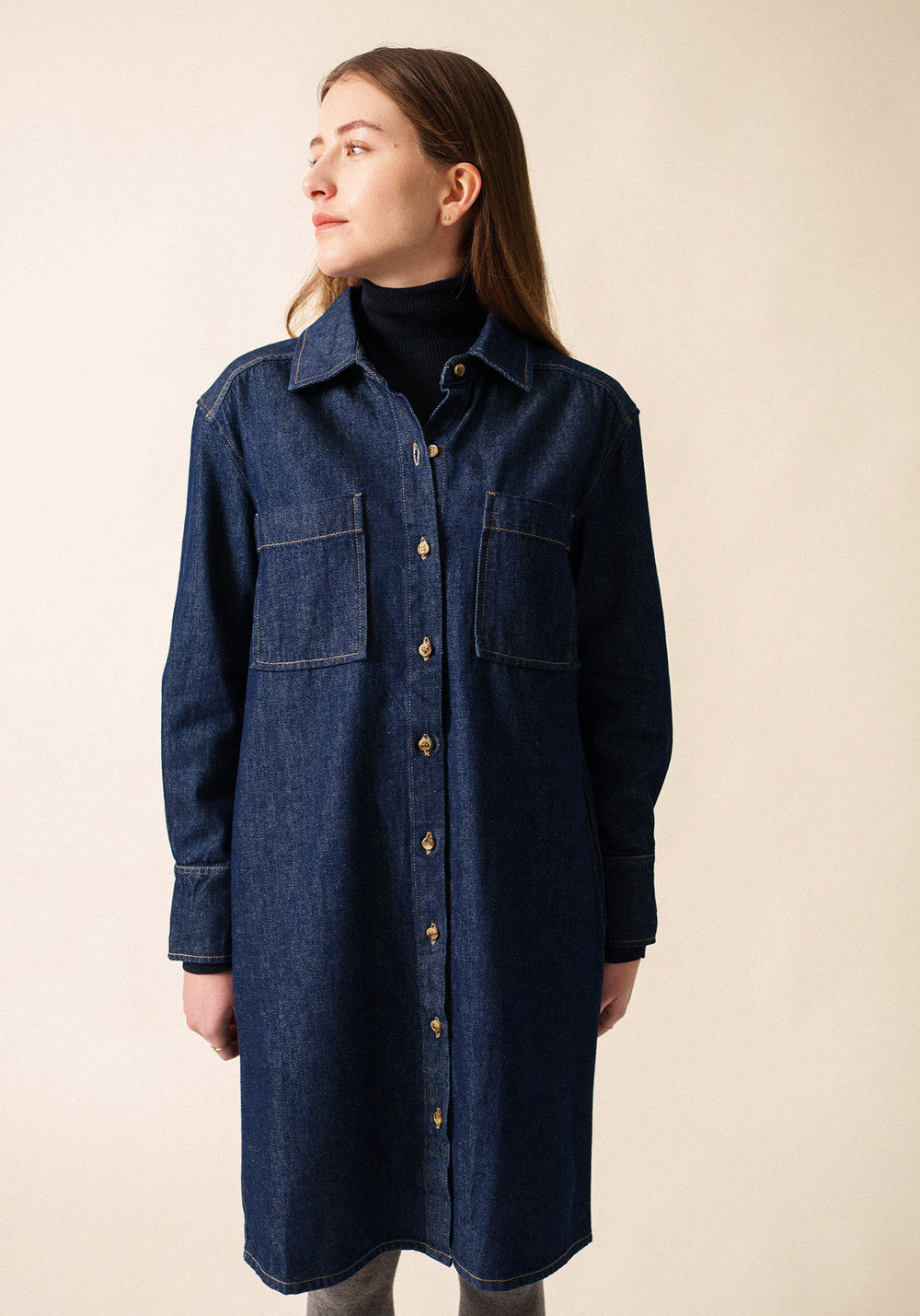 Roxane denim shirt dress - with contrast stitching (JEAN)