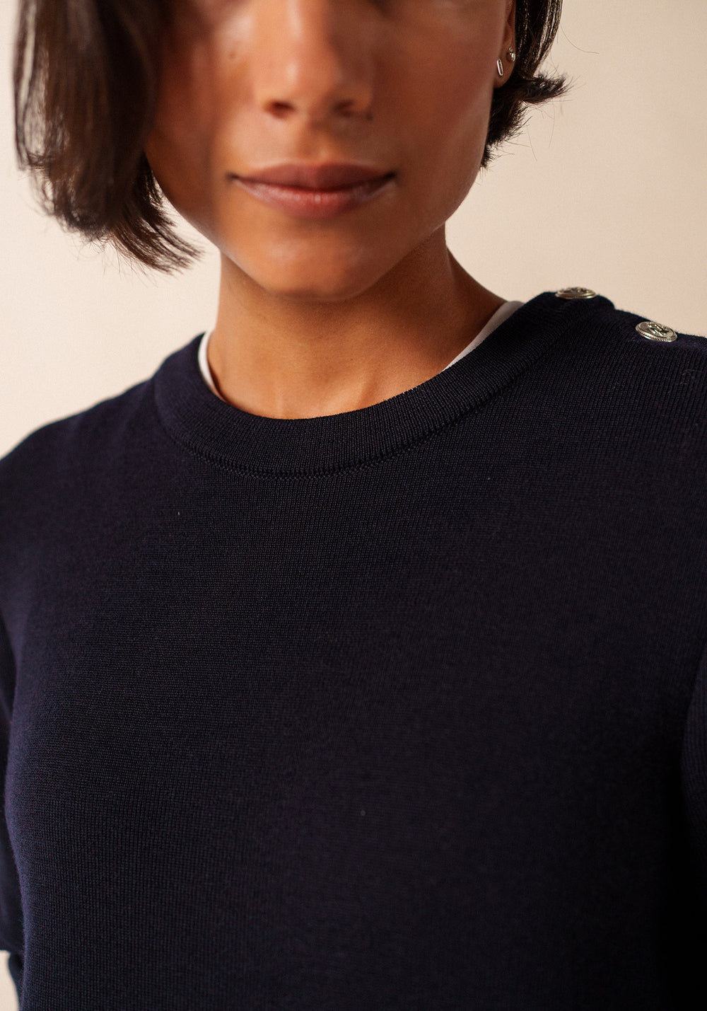 Marée Long Knitted Dress - plain, in wool (NAVY)