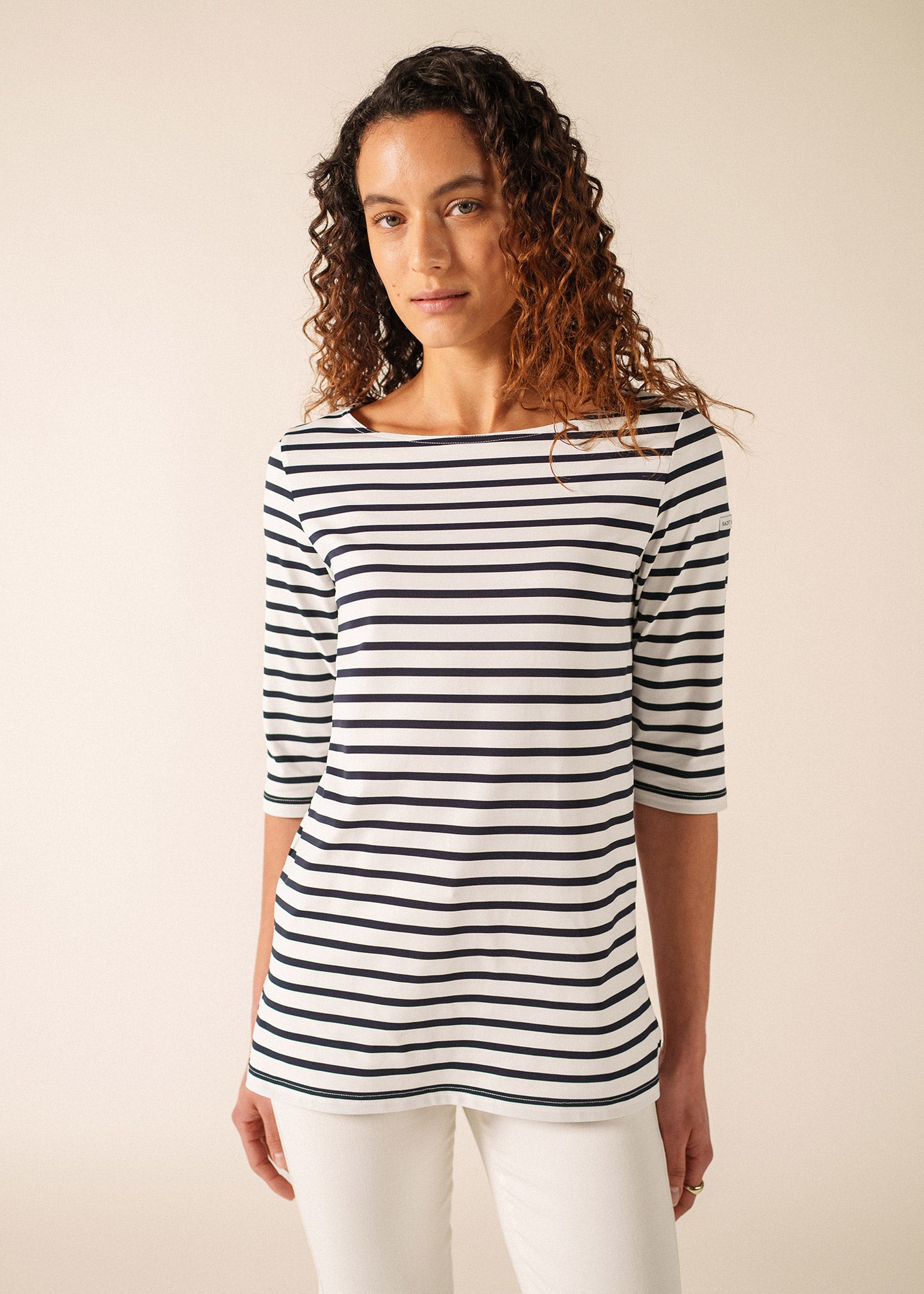 【yoshokobayashi】Boat neck border T-shirt Phare boat neck striped sailor shirt anti-UV, in jersey | SAINT