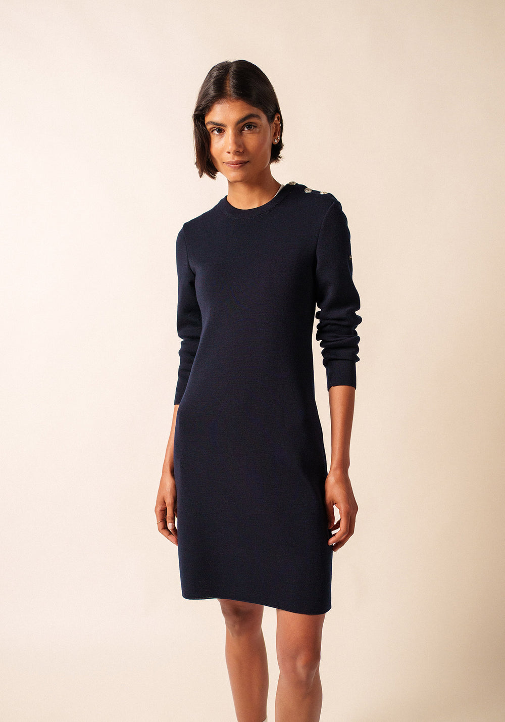 Grande Marée jumper dress - plain, in wool (NAVY)