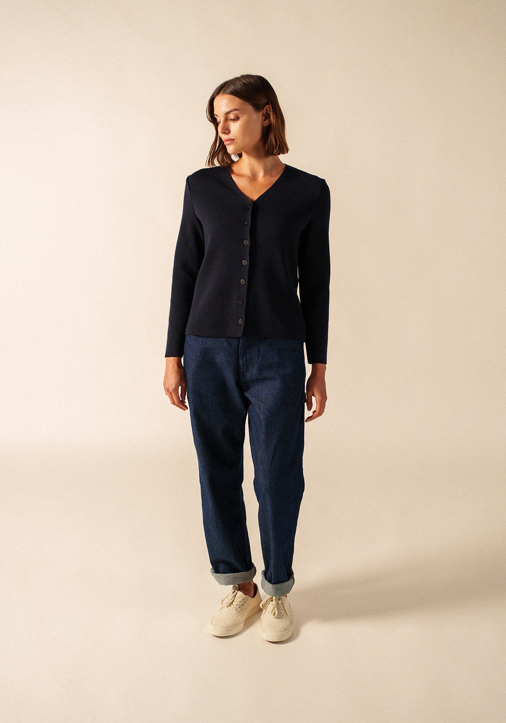 Brévands Cardigan Elbow Patches (NAVY/NORMANDIE)