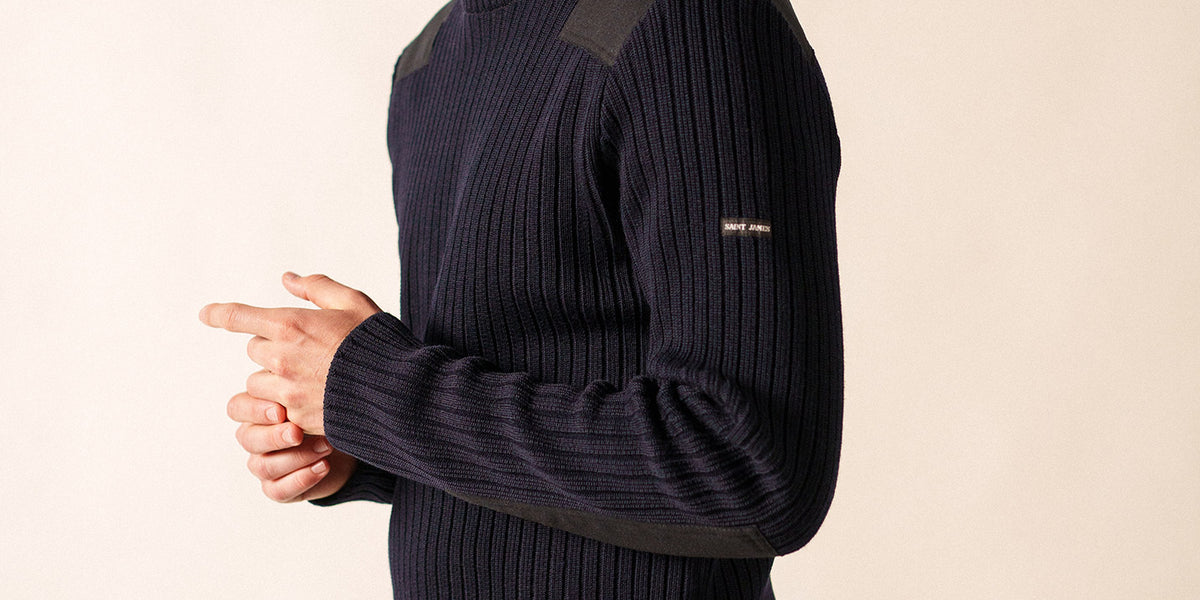 Gouvernail military inspired jumper in blended wool, with canvas 