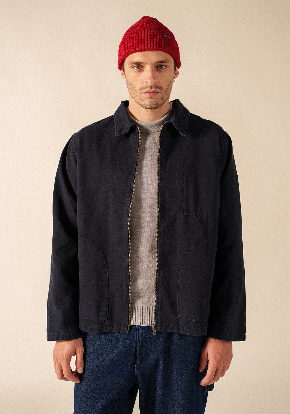 Zephyr smock style jacket - zipped, in cotton canvas (MARINE)