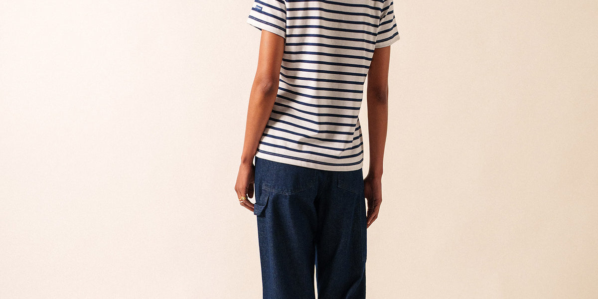 SAINT JAMES『NAVAL』 T5 NEIGE/MARINE Naval authentic striped sailor shirt in combed cotton