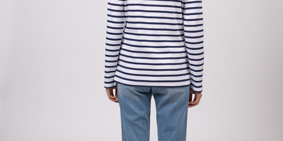 SAINT JAMES『NAVAL』 T5 NEIGE/MARINE Naval authentic striped sailor shirt in combed cotton