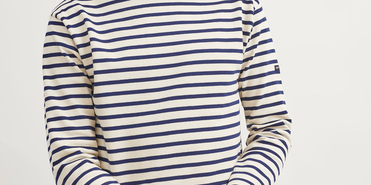 Guildo striped sailor shirt - boat neck, in thick cotton (ECRU/MARINE)