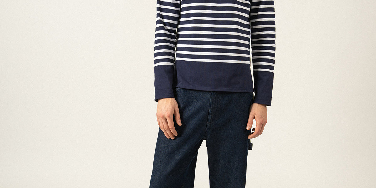 Naval authentic striped sailor shirt - in combed cotton (MARINE/NEIGE)