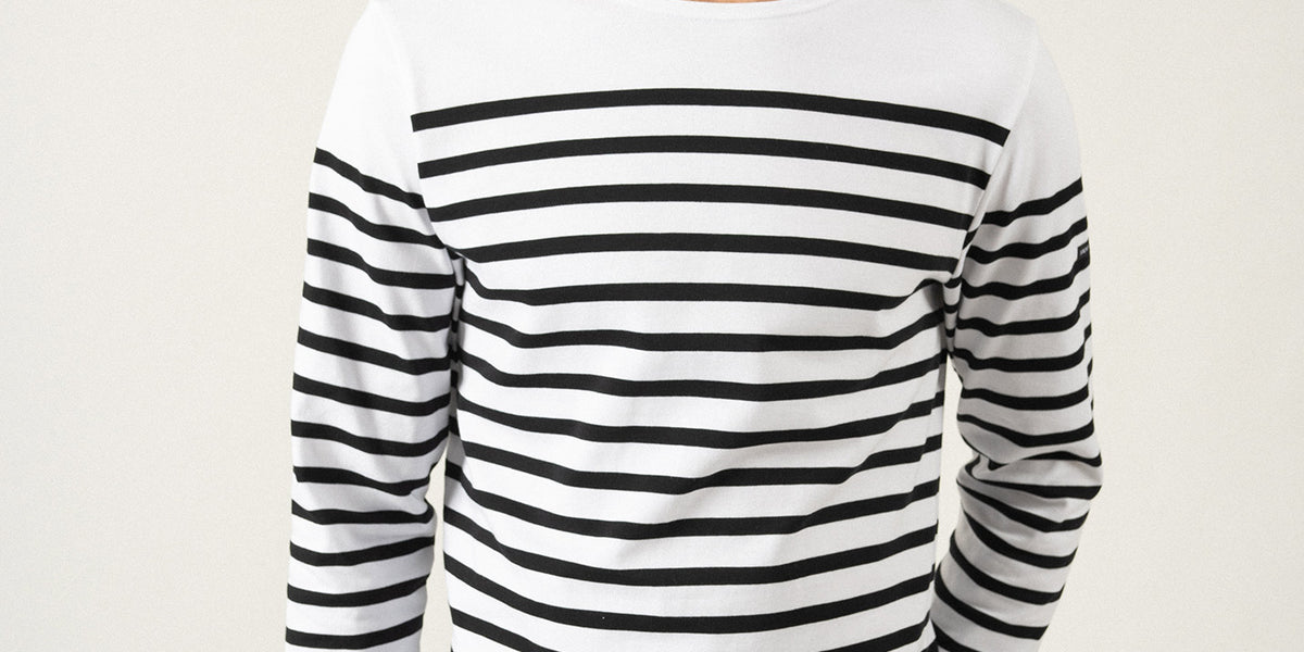 Naval authentic striped sailor shirt - in combed cotton (NEIGE/NOIR)
