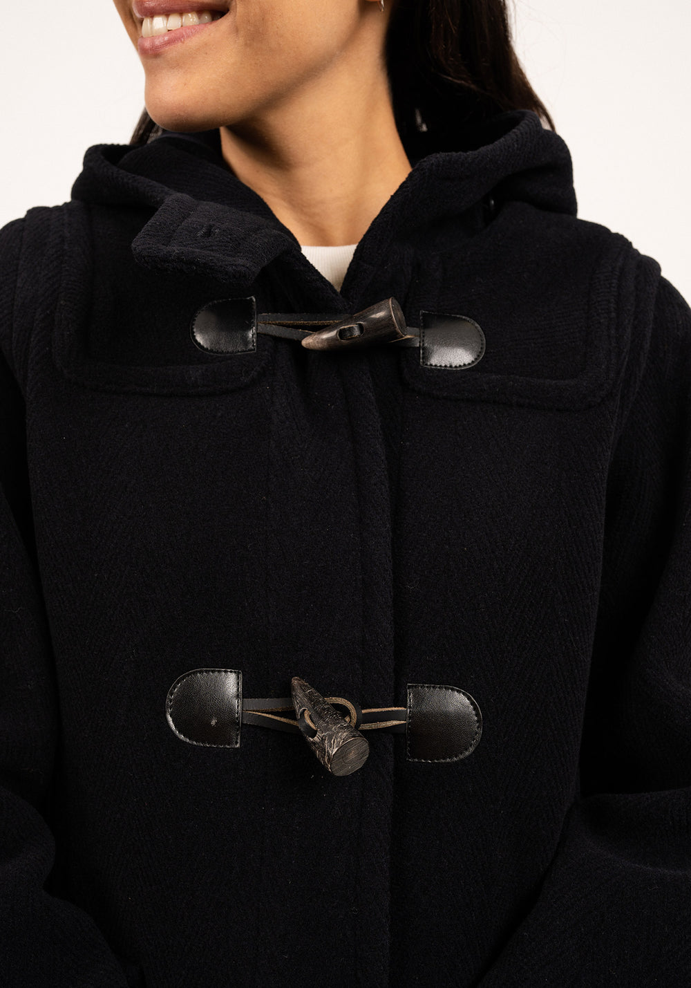 Venus classic duffle-coat - in wool, with herringbone pattern (NAVY)