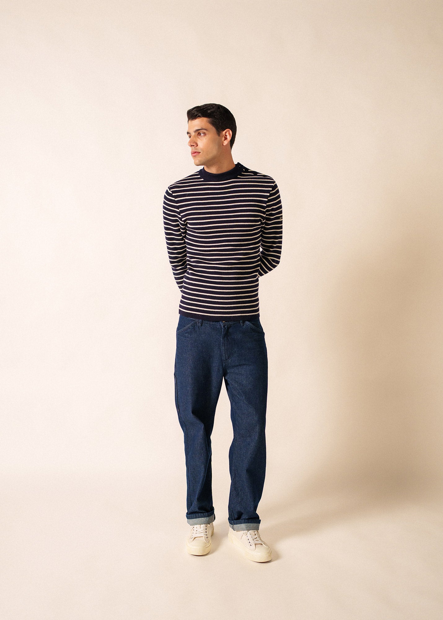 Naval authentic striped sailor shirt with contrasting stripe, in