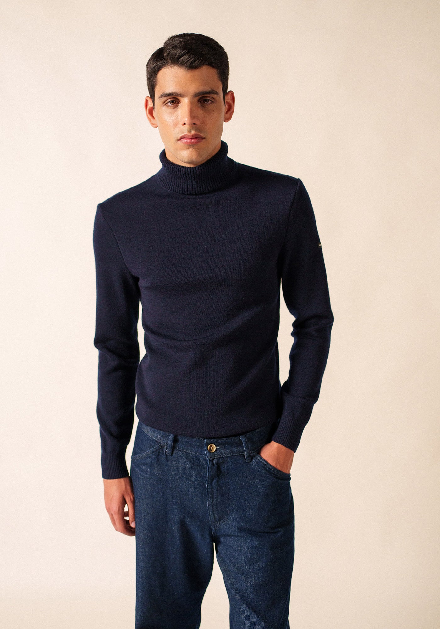 Bretagne turtleneck jumper - plain, in wool (MARINE)