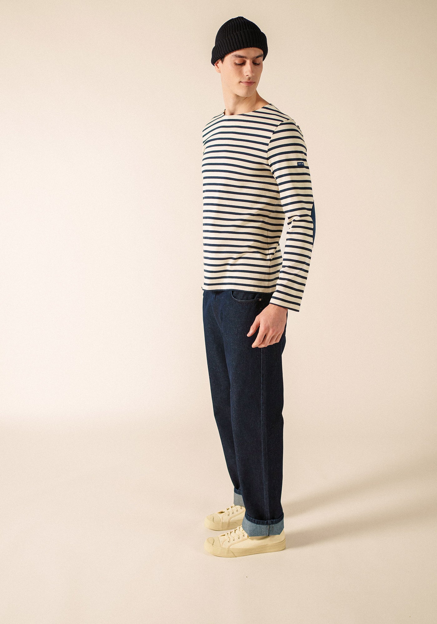 Camisa bretona con parches Méridien (ECRU/MARINE/MARINE)