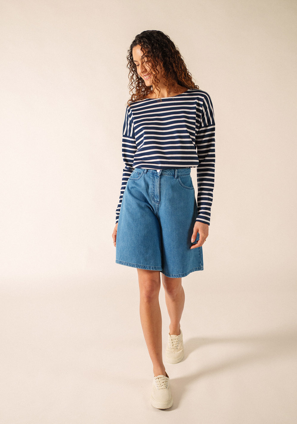 Camisa bretona Minquiers Drop (MARINE/NEIGE)