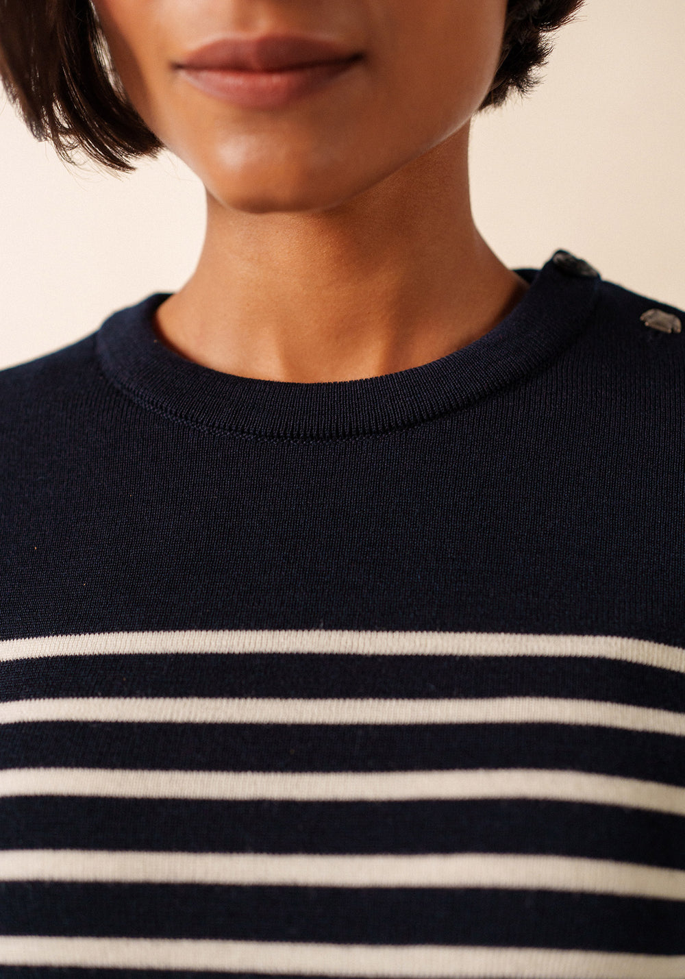Brégançon striped sailor jumper - with contrasting elbow patches (NAVY/BLANC/TULIPE)