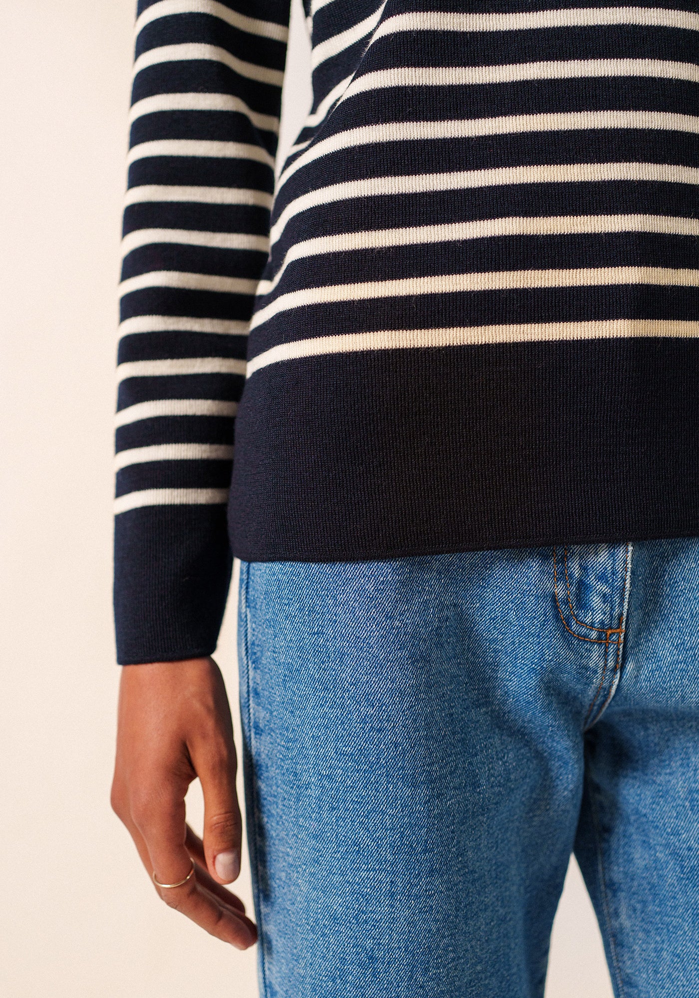Brégançon striped sailor jumper - with contrasting elbow patches (NAVY/BLANC/TULIPE)