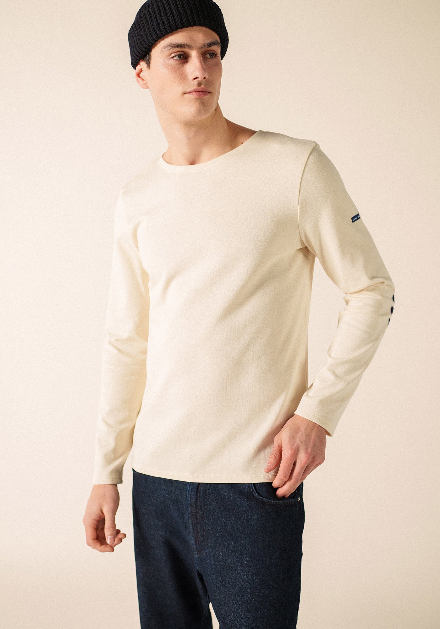 Camisa bretona con parches Méridien (ECRU/NAVY/ECRU)