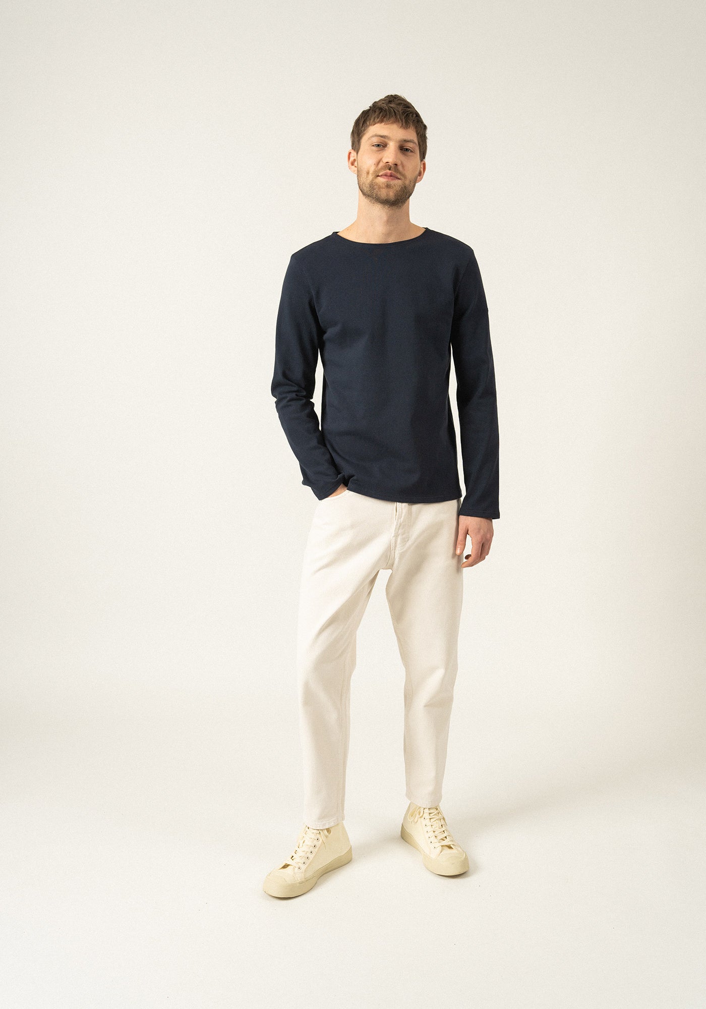 Méridien patches Breton shirt (NAVY/ECRU/NAVY)