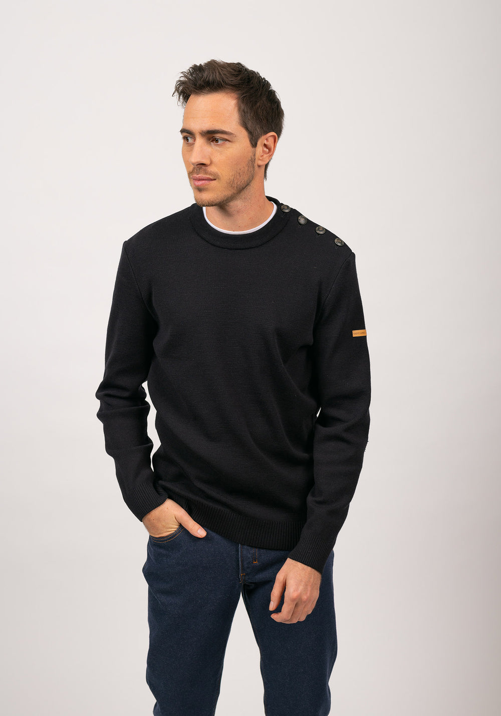 Patrimoine sailor jumper with elbow patches - SAINT JAMES x Atelier Tuffery (MARINE)