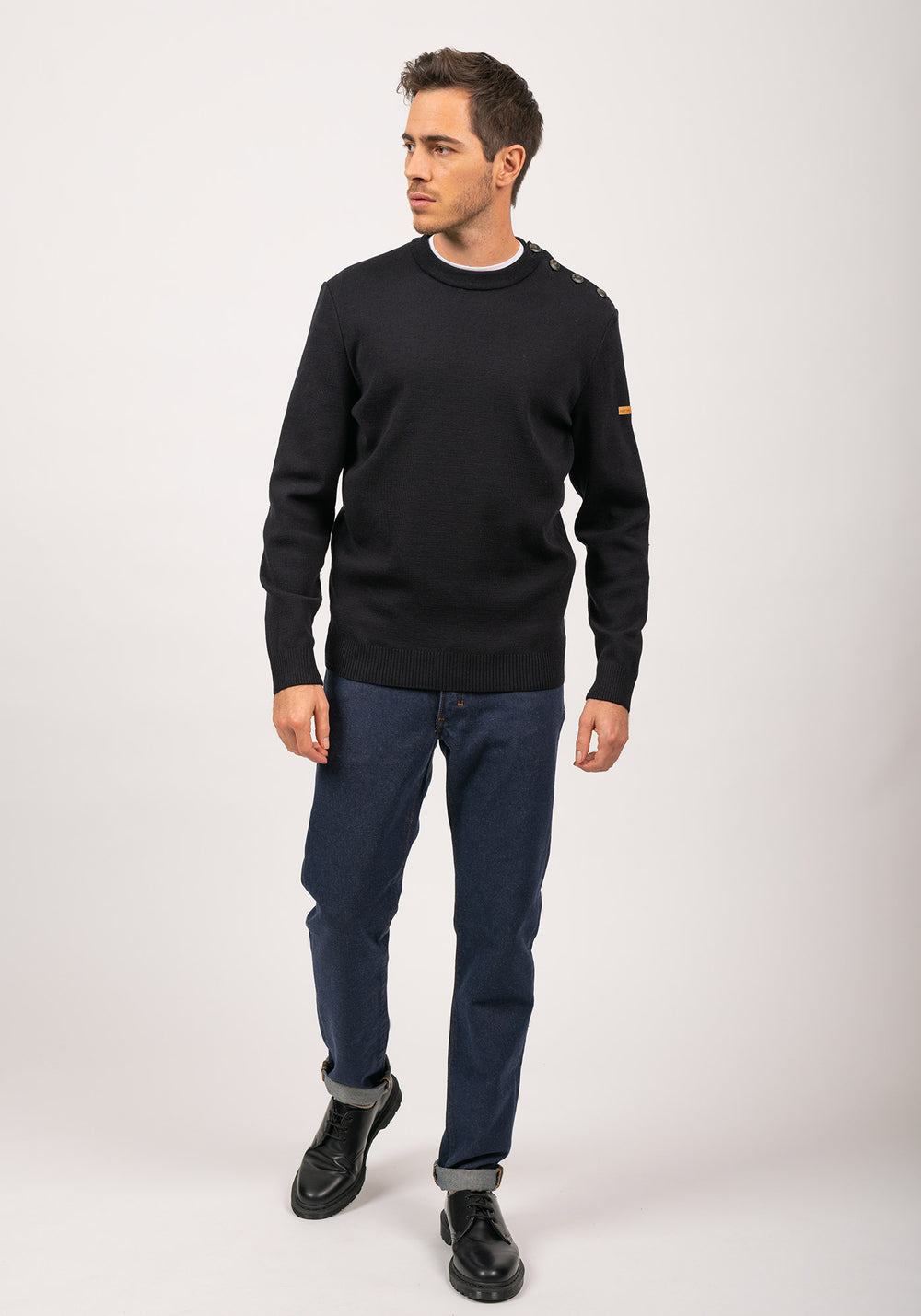 Patrimoine sailor jumper with elbow patches - SAINT JAMES x Atelier Tuffery (MARINE)