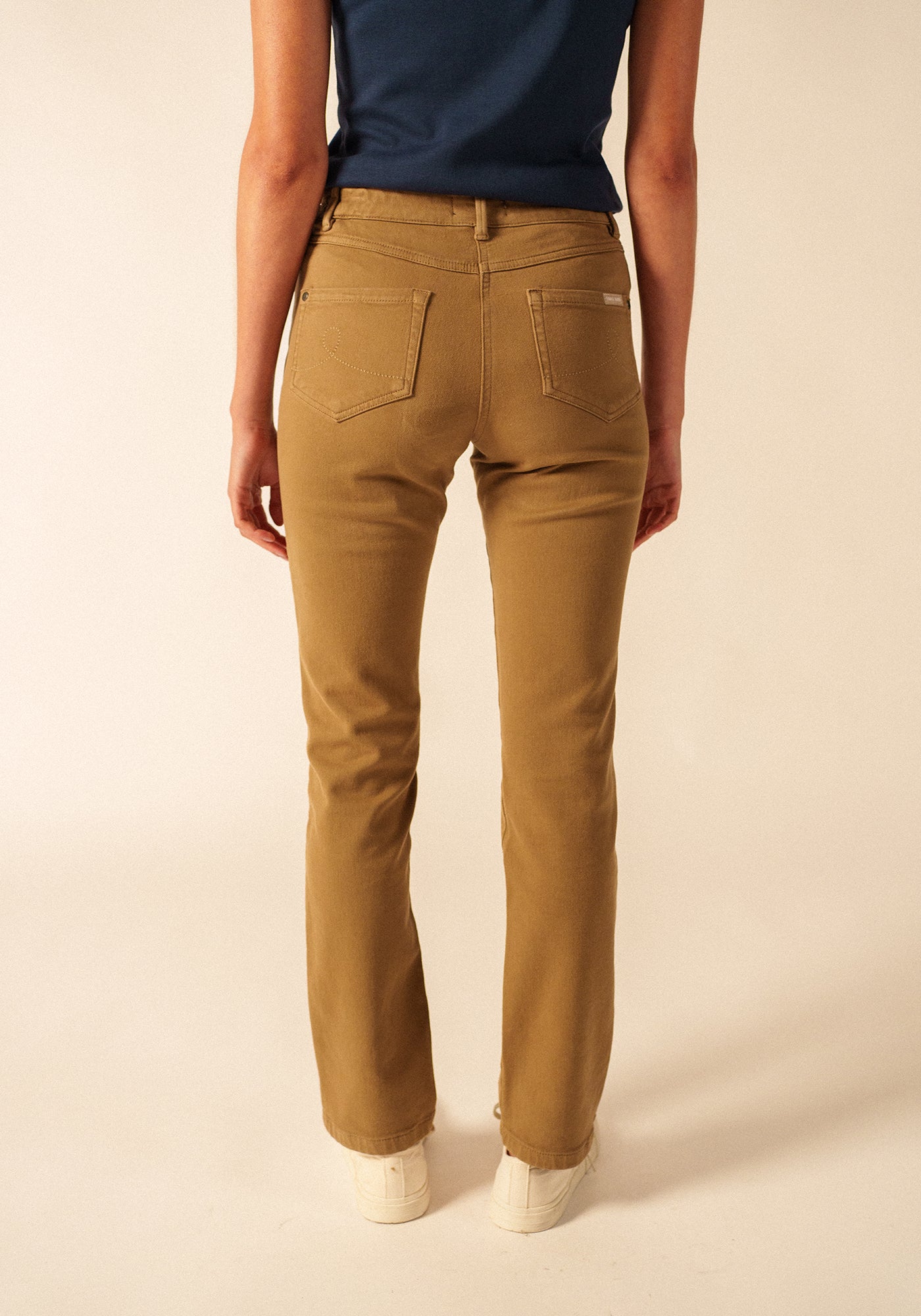 Patricia straight pants - elasticated waist, in stretch cotton (BEIGE FONCE)