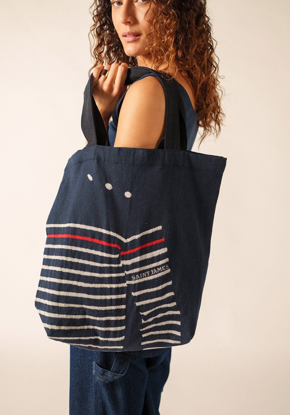 Bolso tote con asas (MARINE/ECRU)