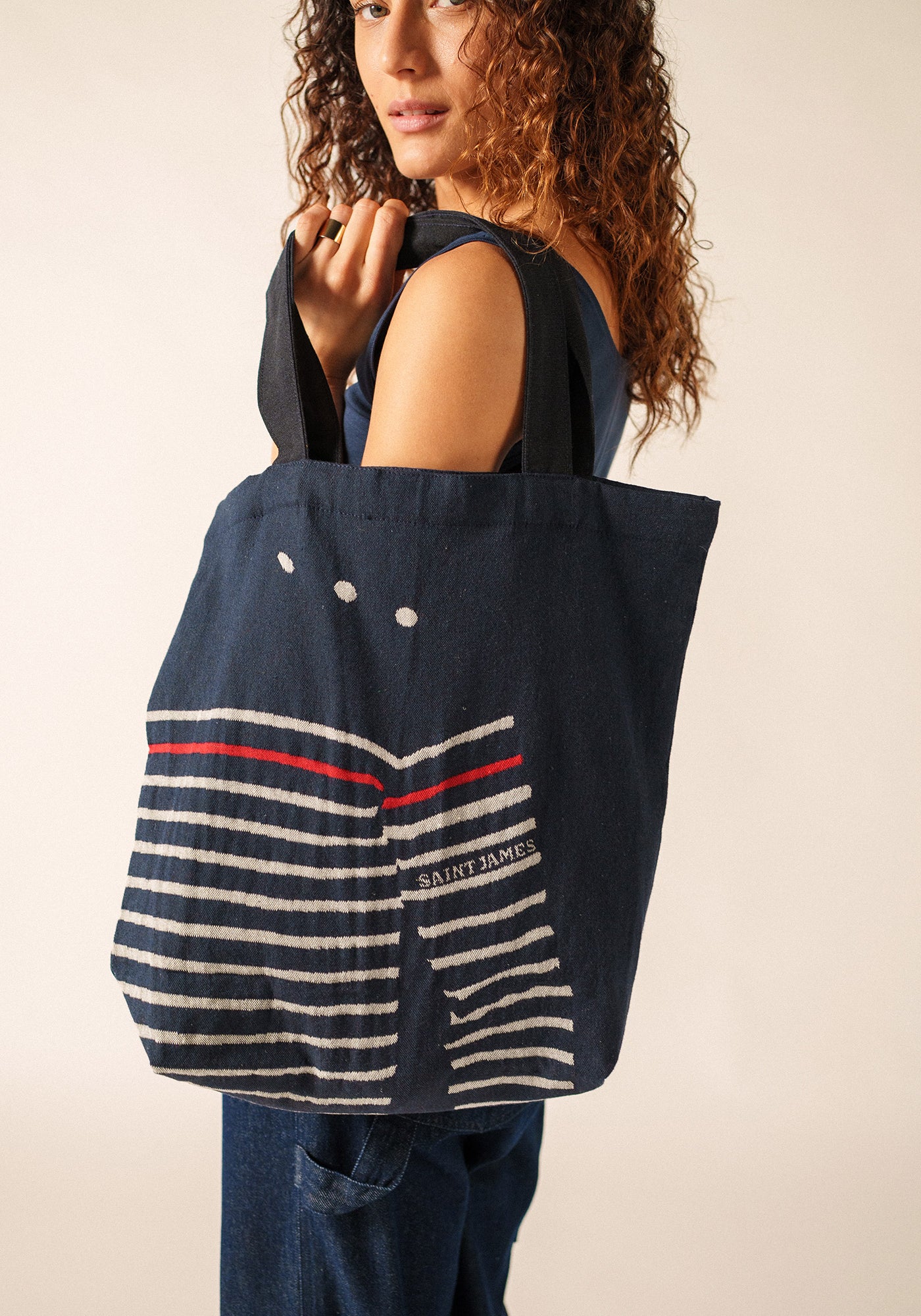 Bolso tote con asas (MARINE/ECRU)
