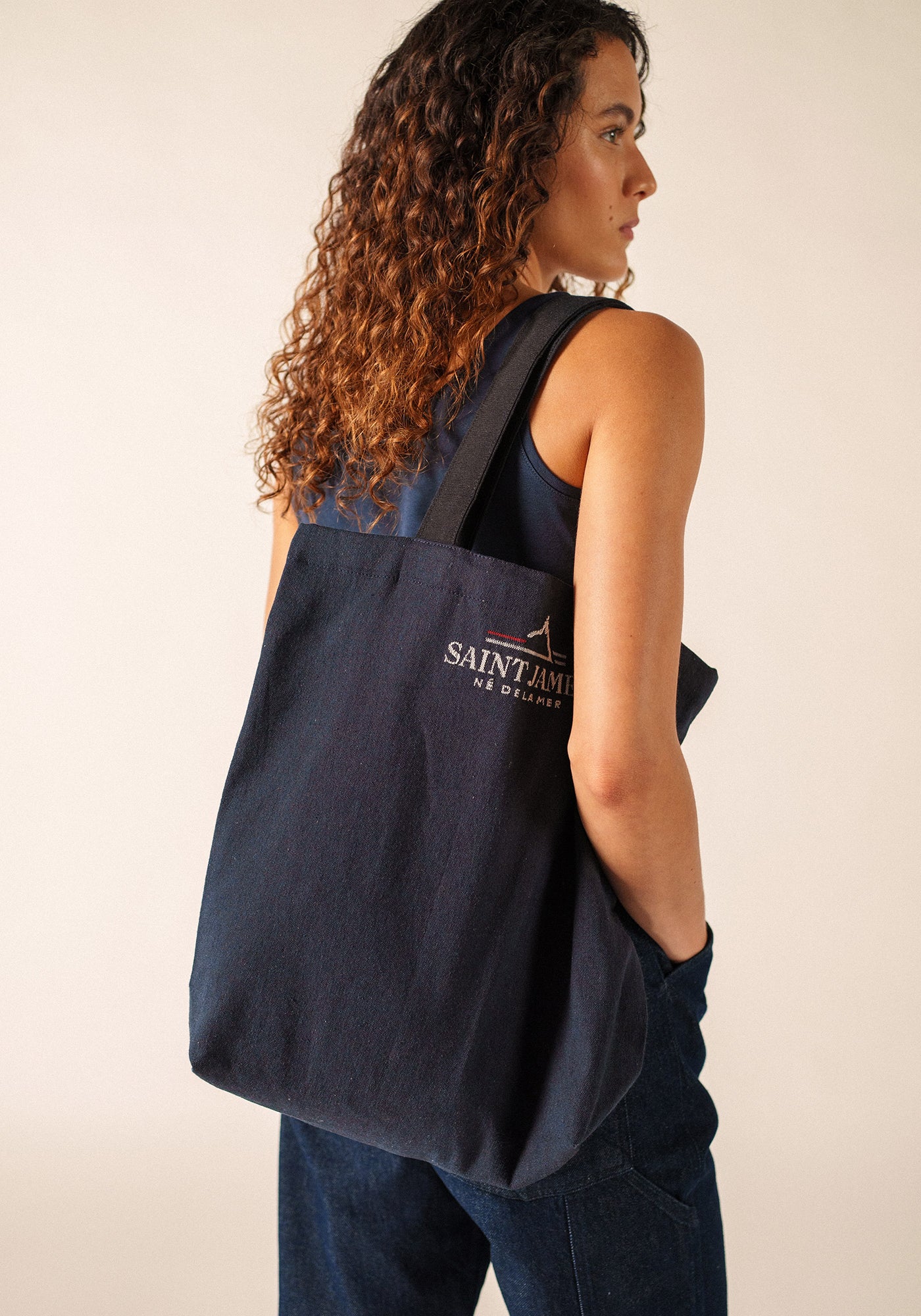 Bolso tote con asas (MARINE/ECRU)