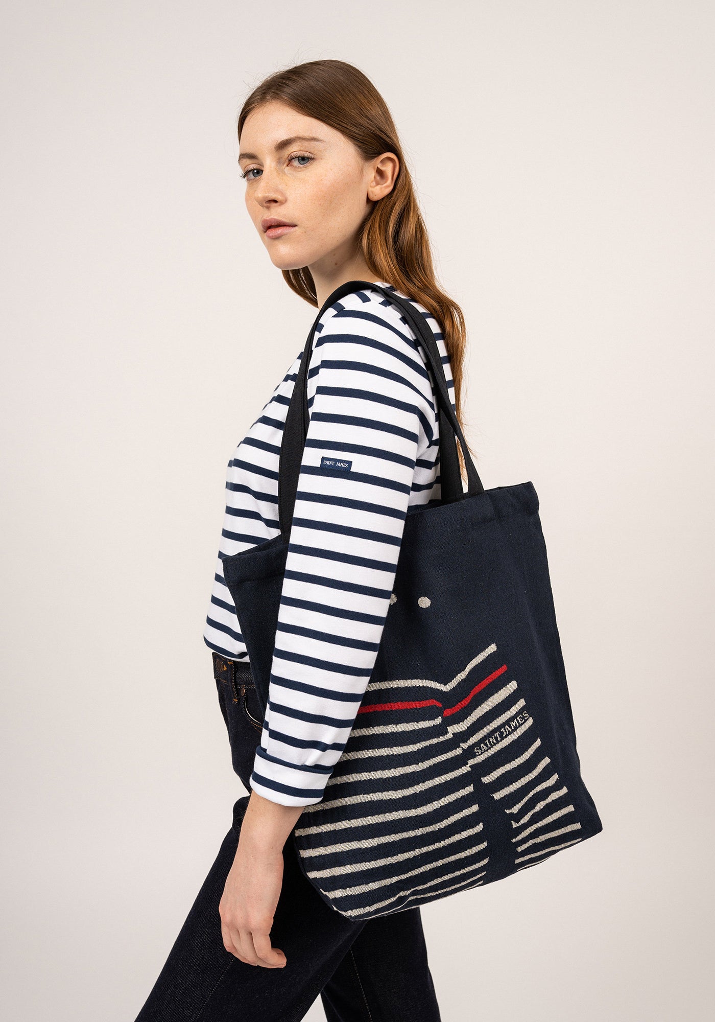 Pull tote bag (MARINE/ECRU)
