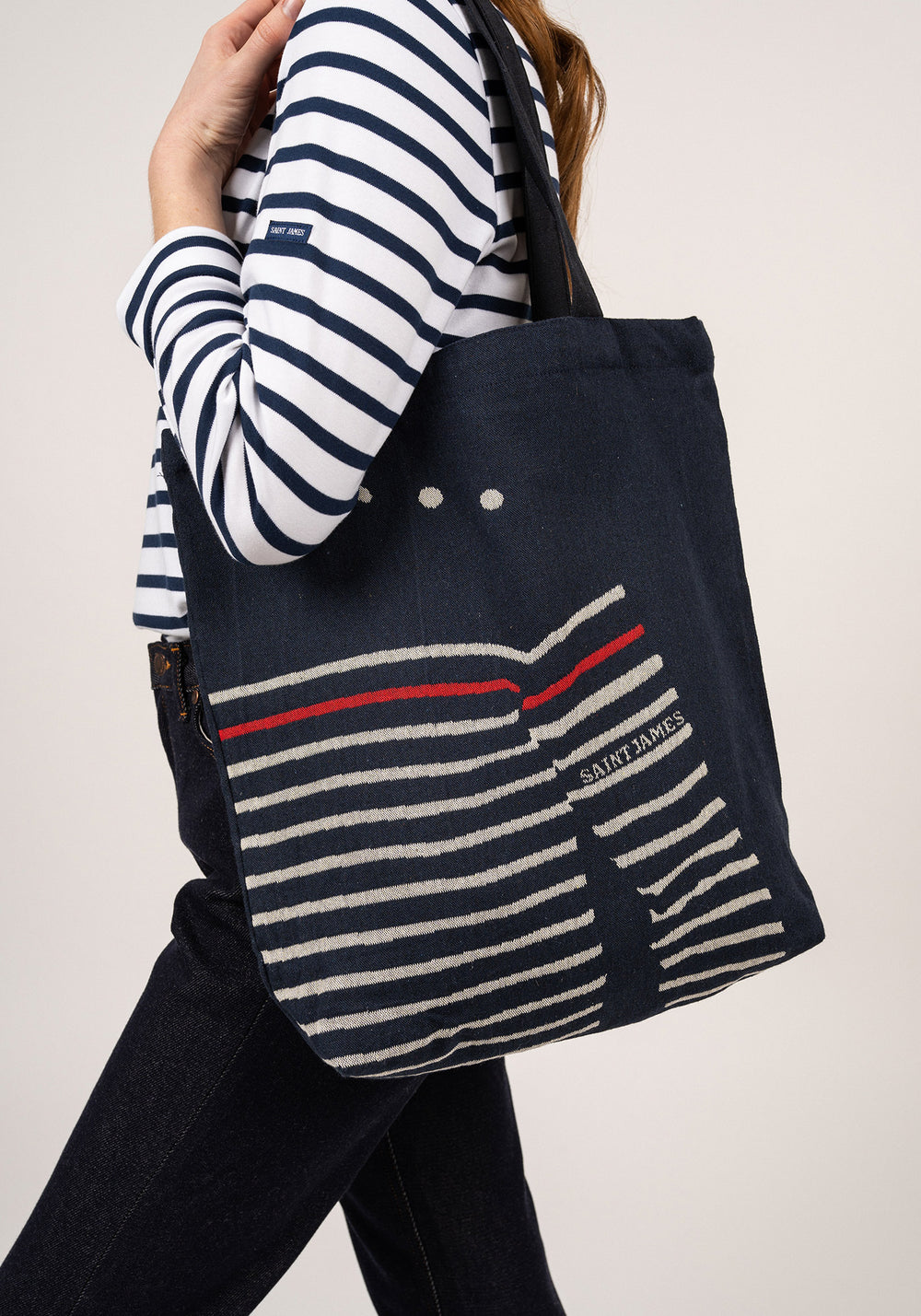 Pull tote bag (MARINE/ECRU)