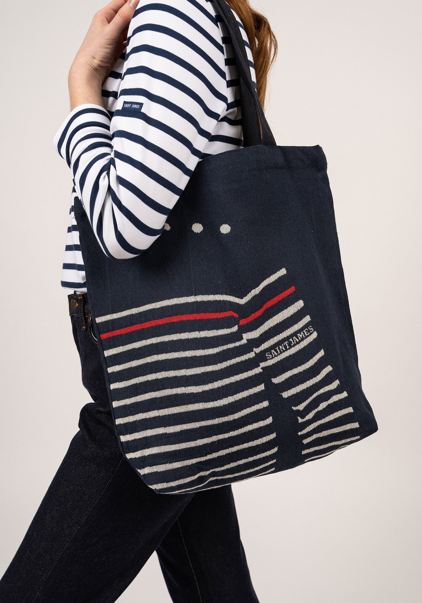Pull tote bag (MARINE/ECRU)