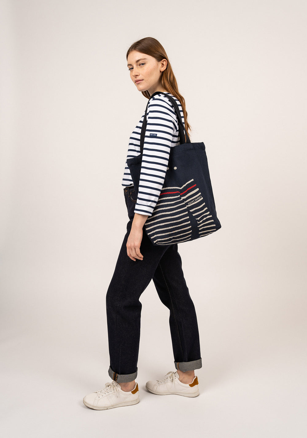 Pull tote bag (MARINE/ECRU)
