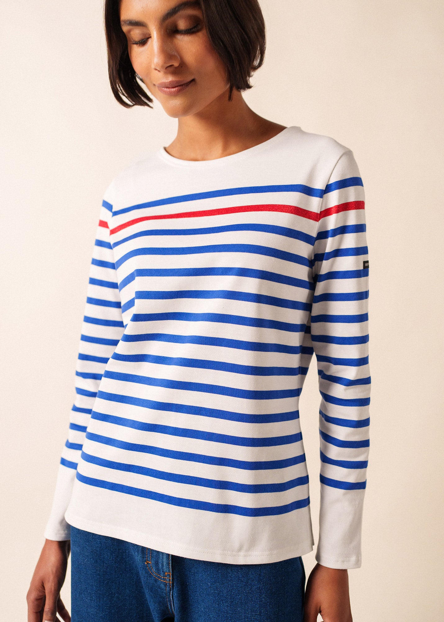 【SAINT JAMES】NAVAL NEIGE/GITANE T6 Naval authentic striped sailor shirt with contrasting lurex stripe