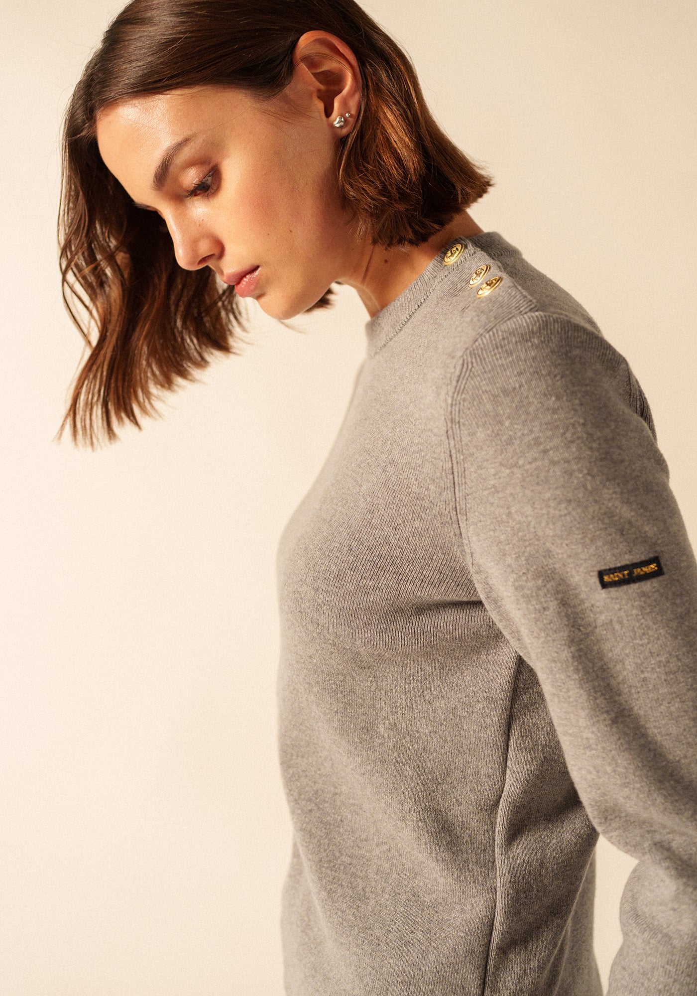 Brégançon plain sailor jumper - in cashmere (GRIS CHINE)