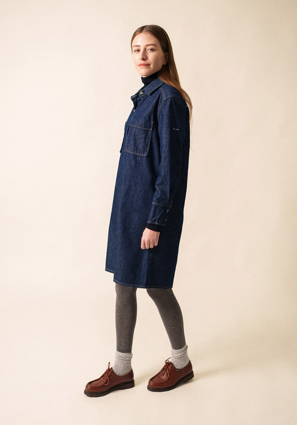 Roxane denim shirt dress - with contrast stitching (JEAN)