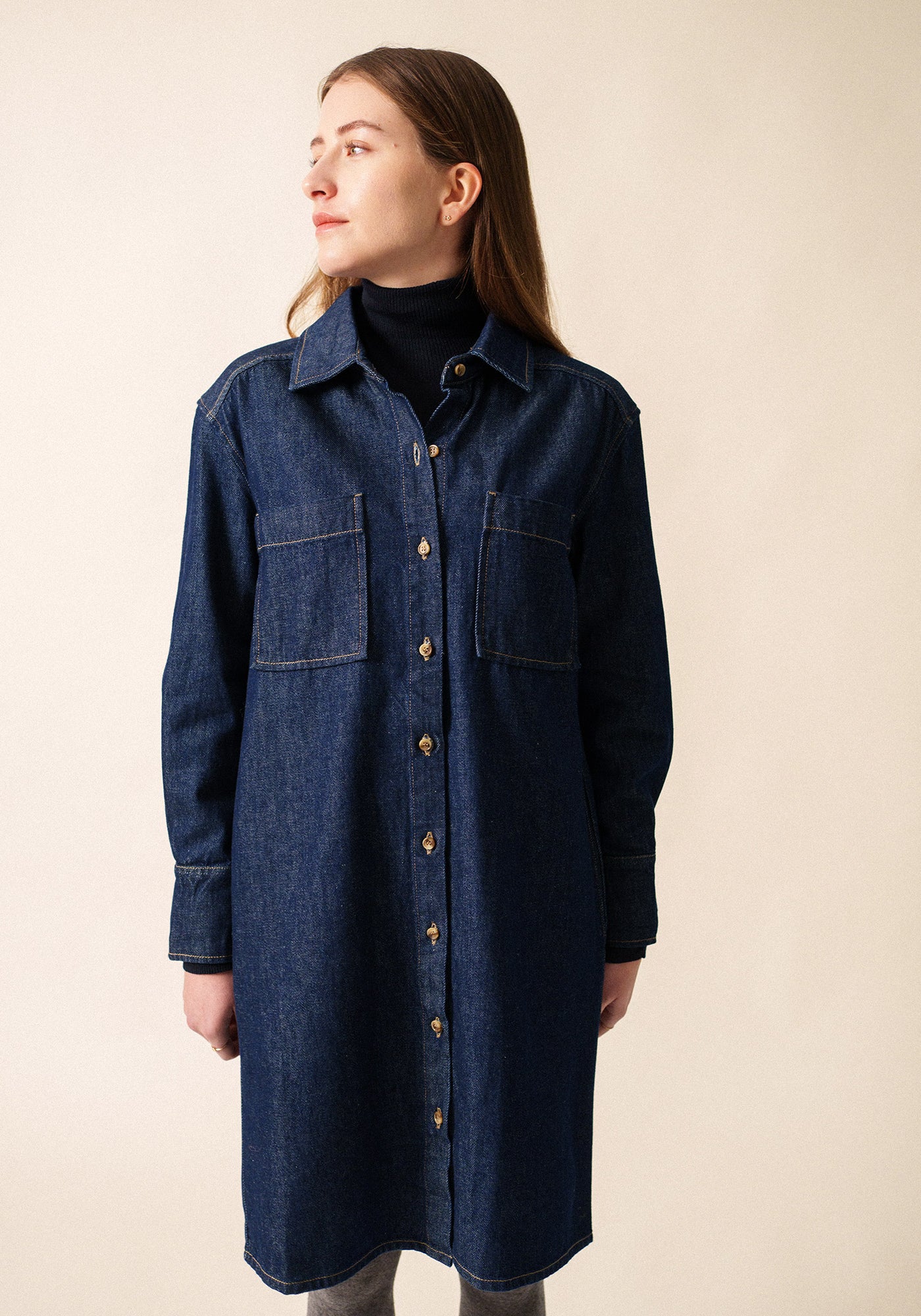 Roxane denim shirt dress - with contrast stitching (JEAN)