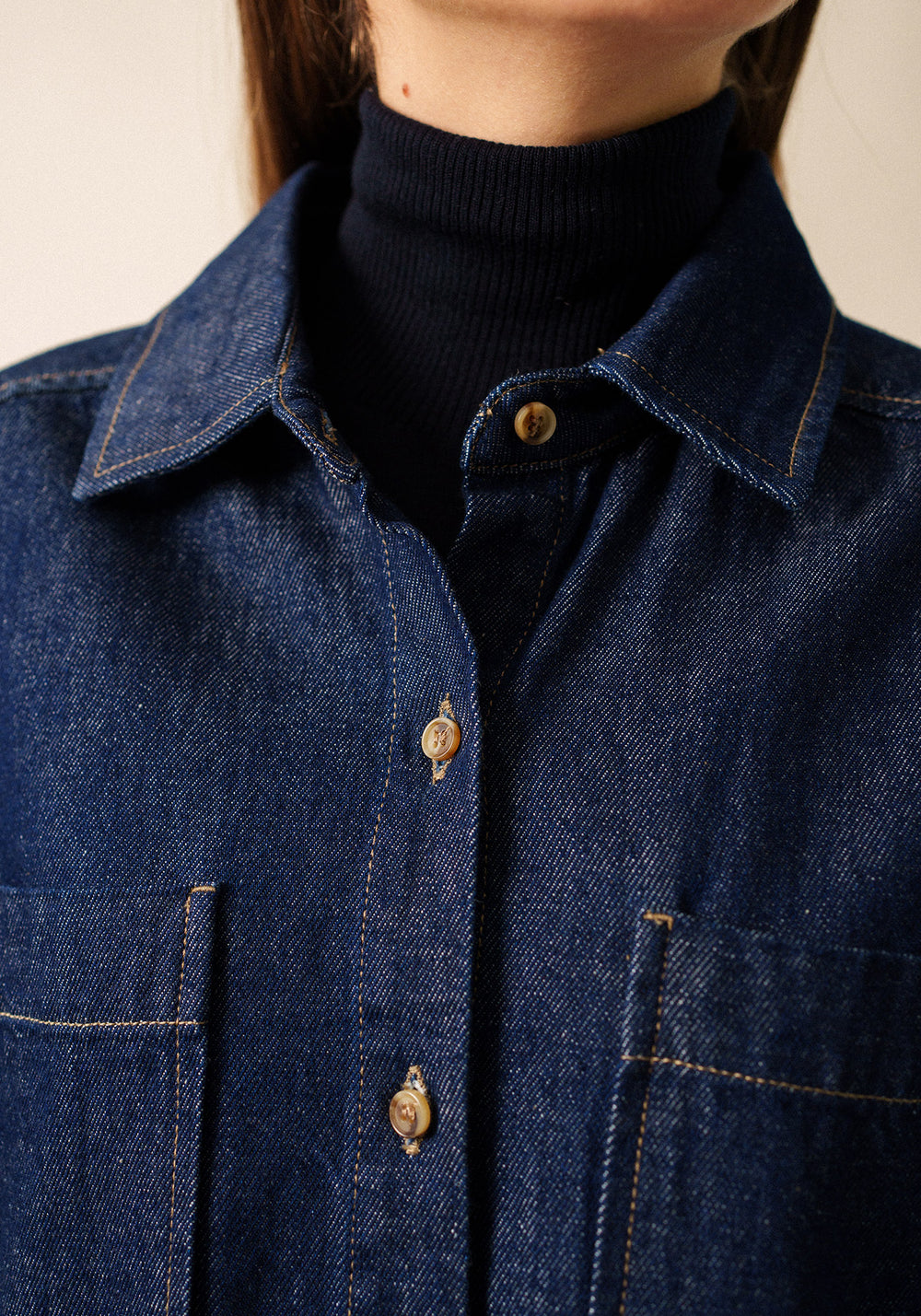 Roxane denim shirt dress - with contrast stitching (JEAN)