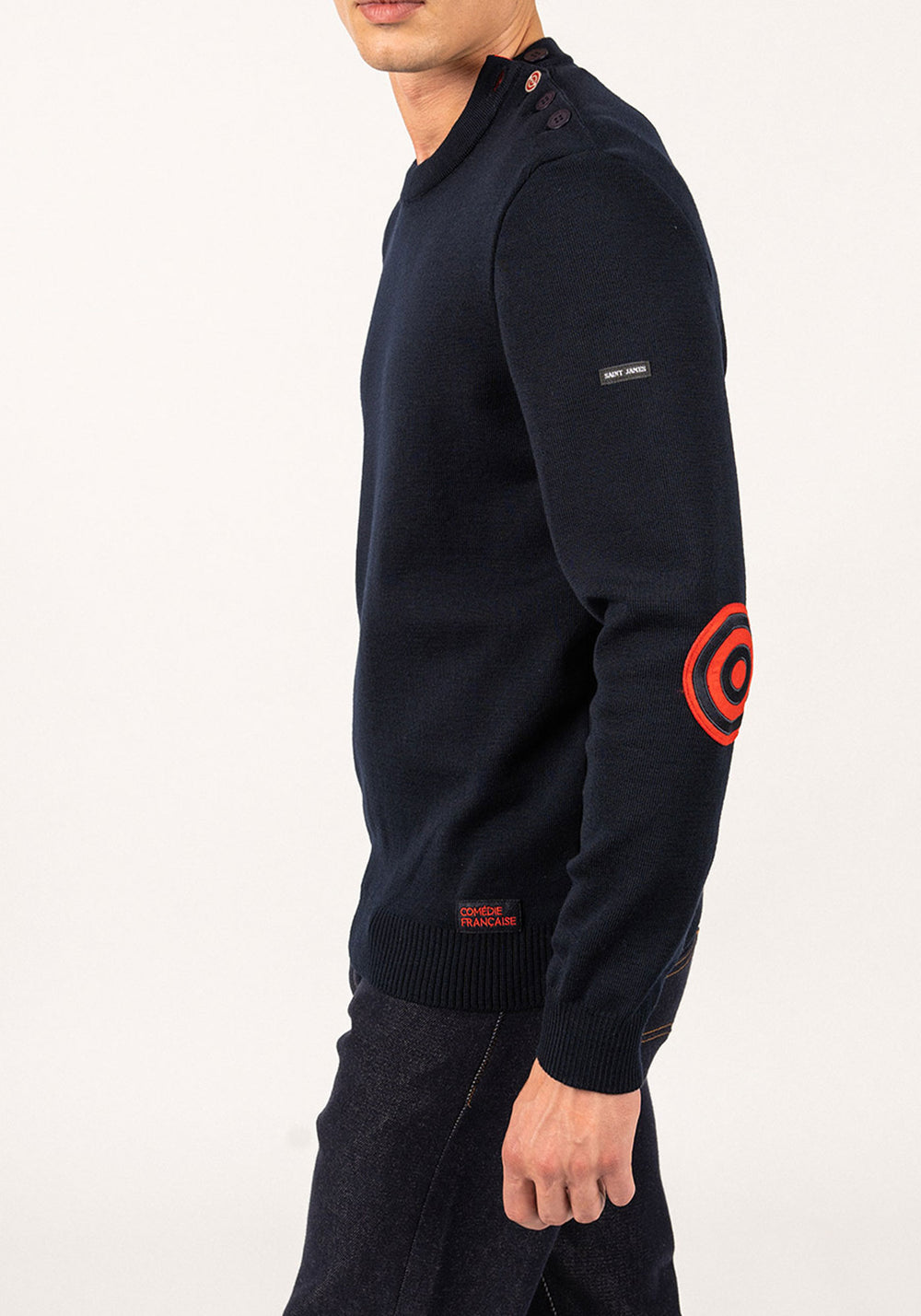 Comfortable sailor jumper with elbow patches - SAINT JAMES x Comédie Française (NAVY/MULTICO)