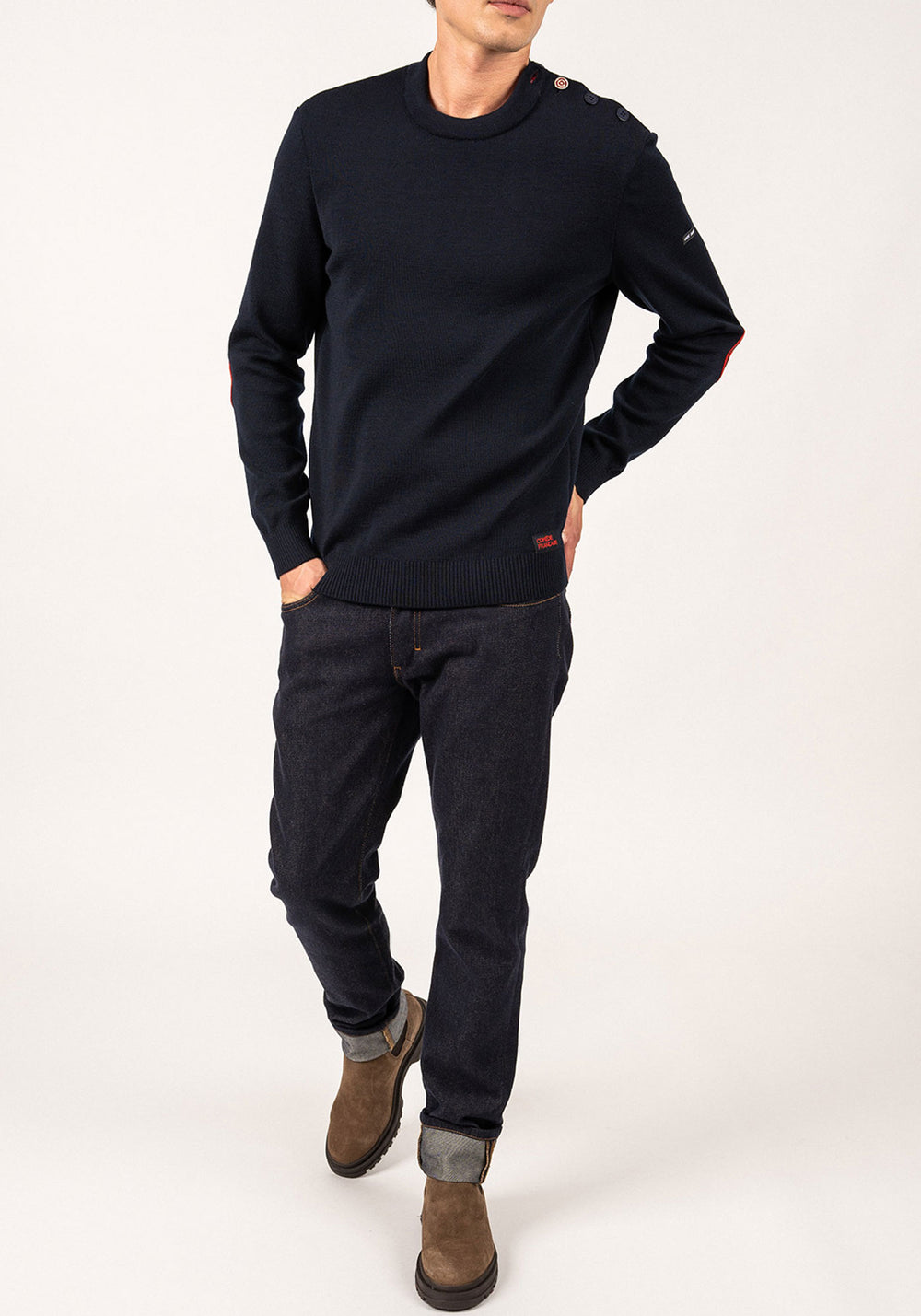 Comfortable sailor jumper with elbow patches - SAINT JAMES x Comédie Française (NAVY/MULTICO)