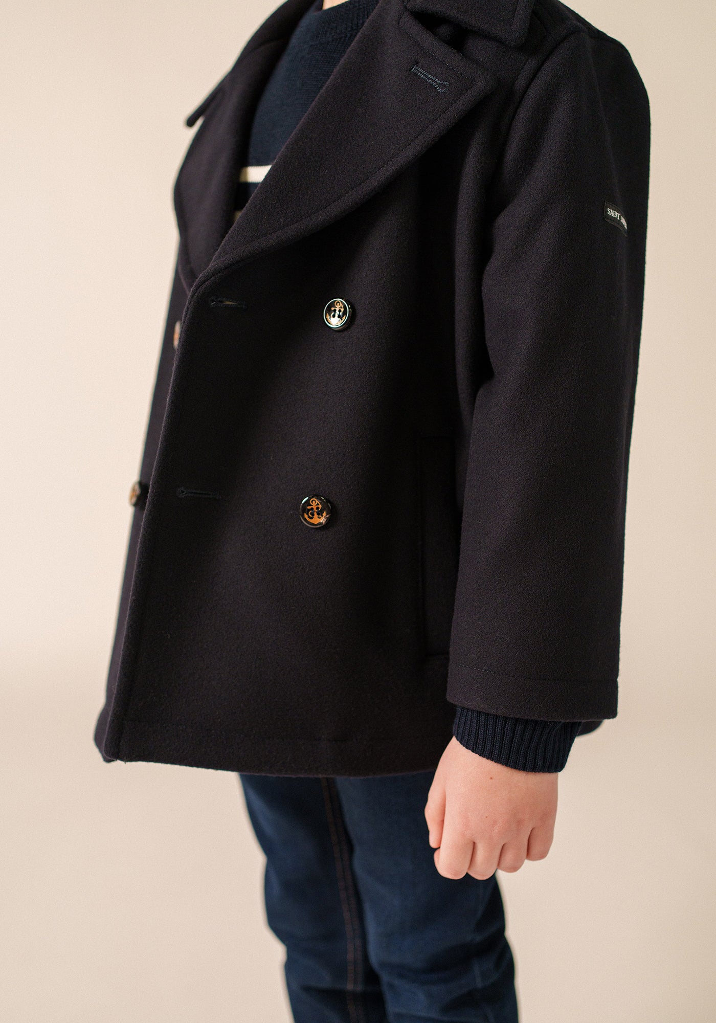 St Suliac peacoat for children - in wool cloth (NAVY)