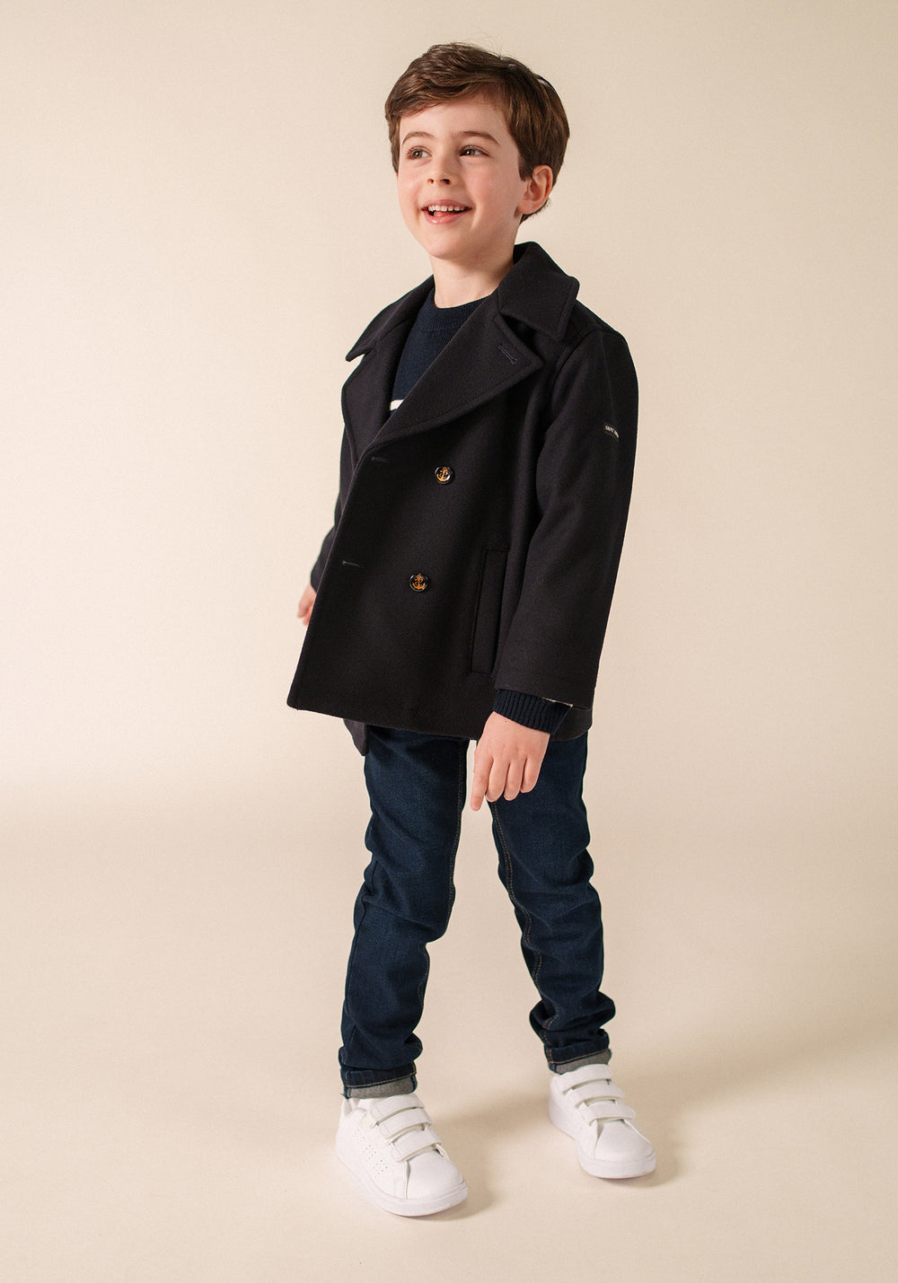 St Suliac peacoat for children - in wool cloth (NAVY)
