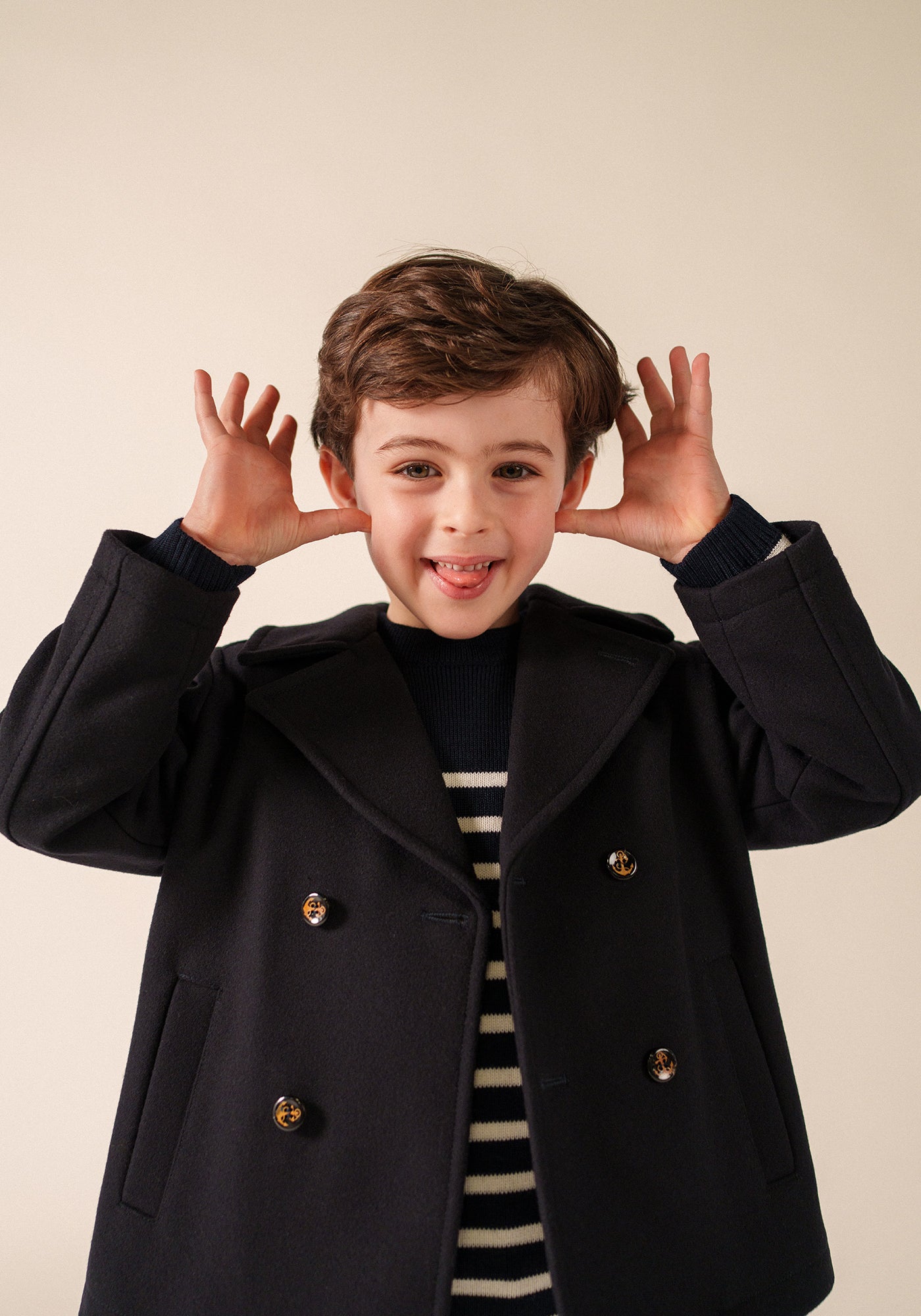 St Suliac peacoat for children - in wool cloth (NAVY)