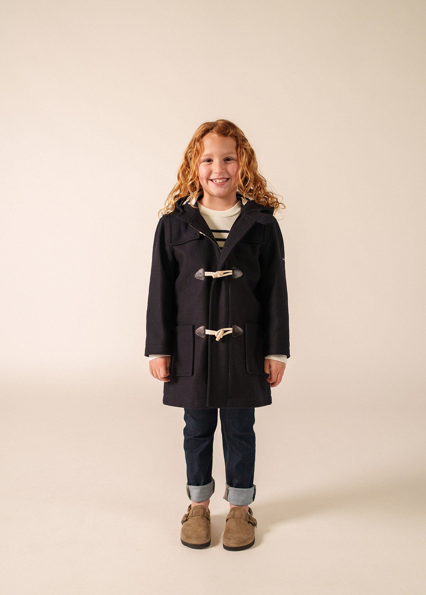 Venus classic duffle-coat in wool, with herringbone pattern