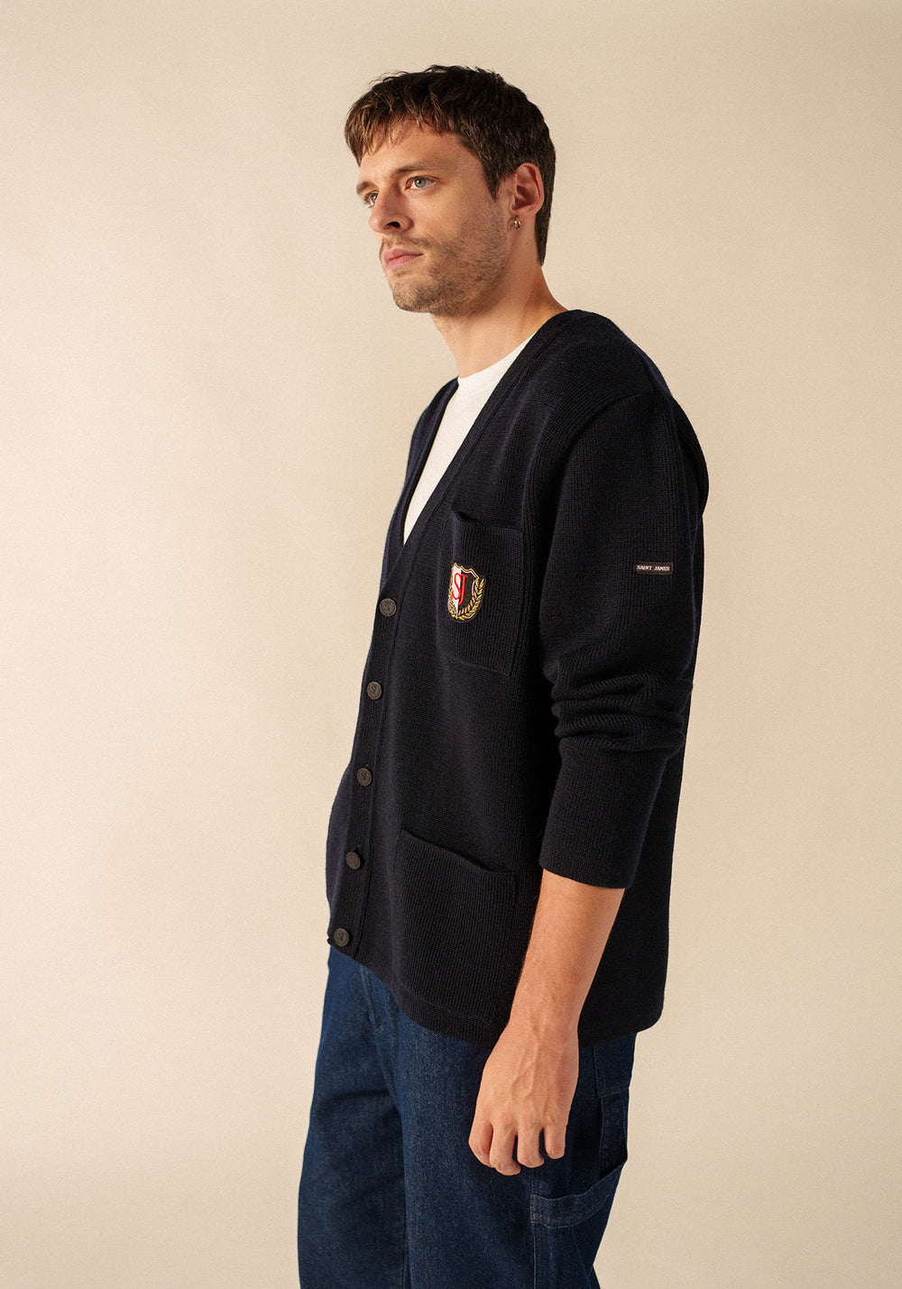Yachting Réédit Wool Cardigan - with embroidered chest badge (NAVY)