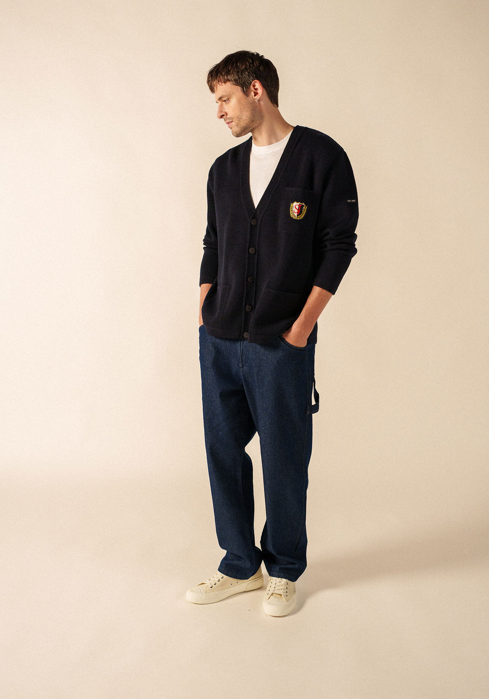 Yachting Réédit Wool Cardigan - with embroidered chest badge (NAVY)