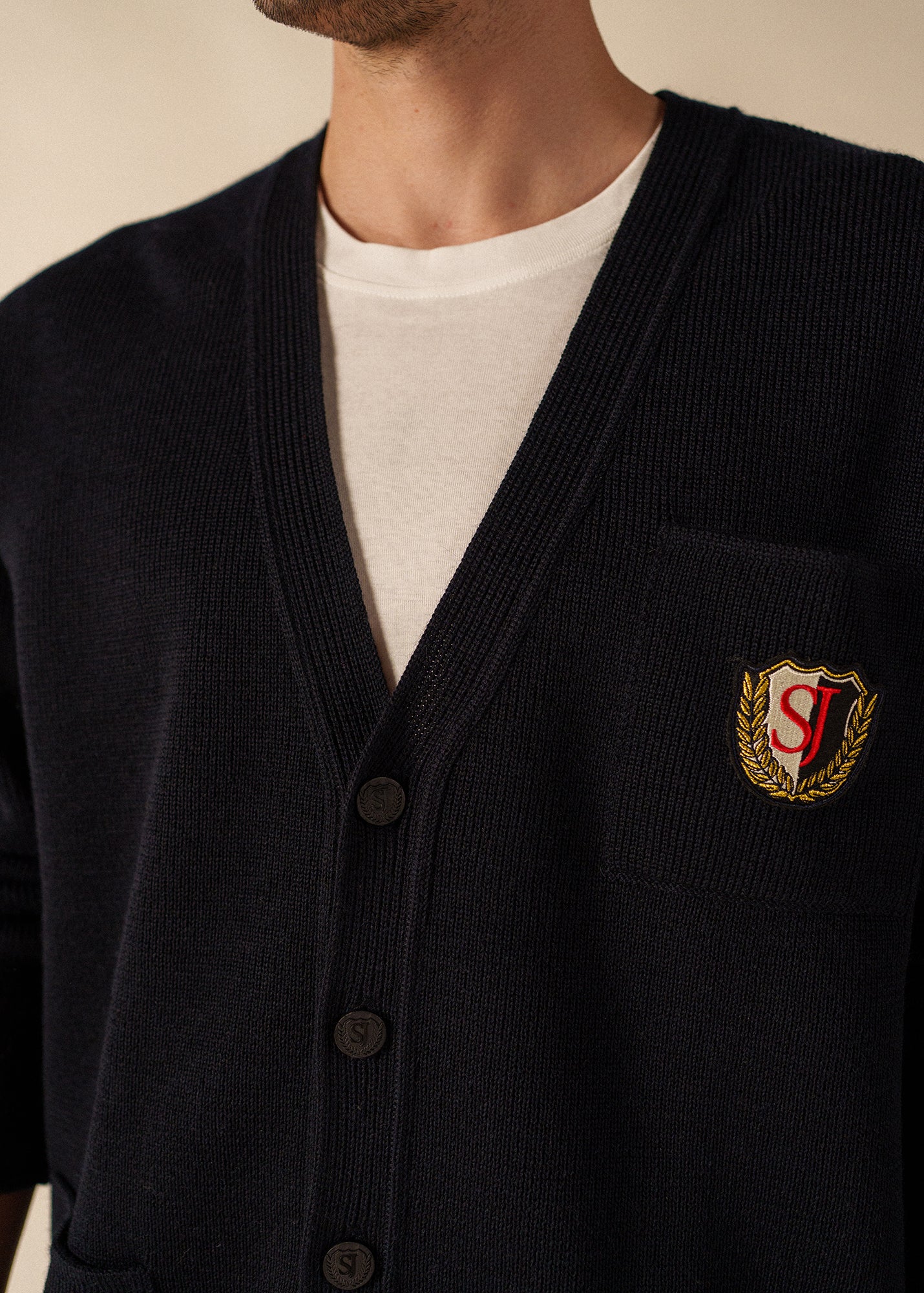 Yachting Réédit Wool Cardigan with embroidered chest badge | SAINT