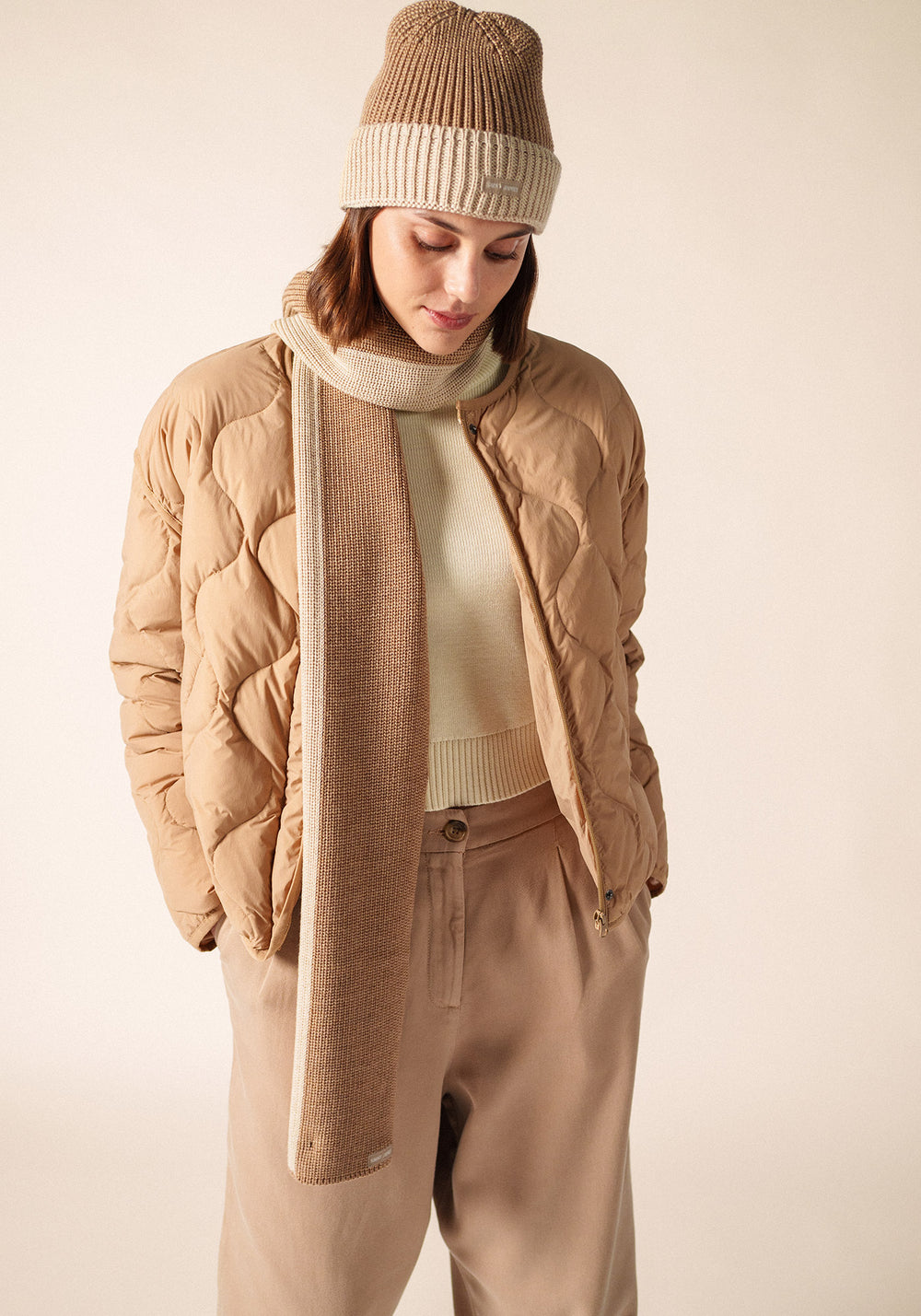 Canoe two-tone scarf (BEIGE FONCE/BEIGE)