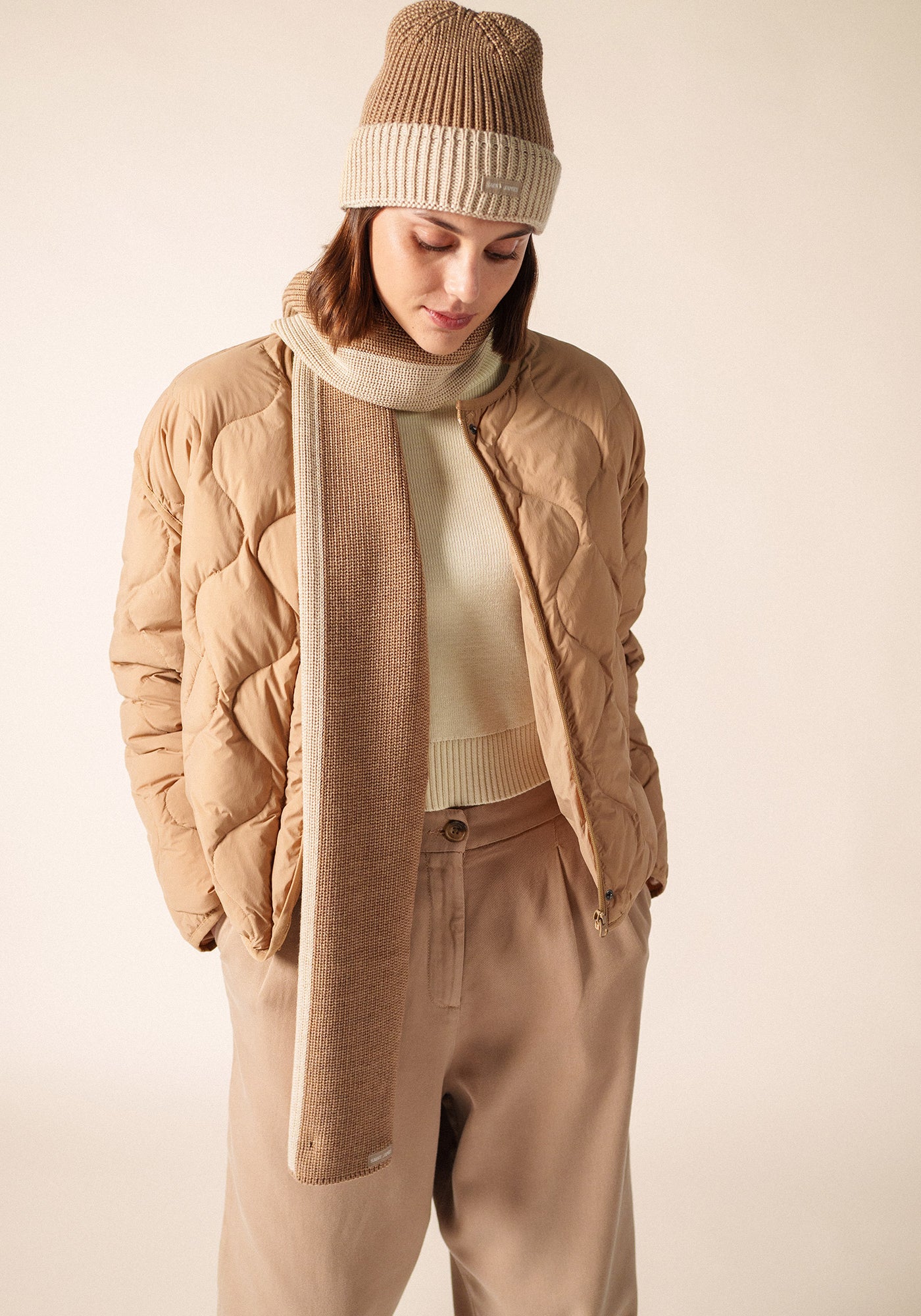 Canoe two-tone scarf (BEIGE FONCE/BEIGE)
